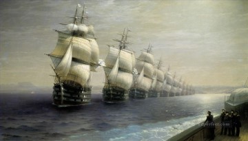 monochrome black white Painting - parade of the black sea fleet Romantic Ivan Aivazovsky Russian